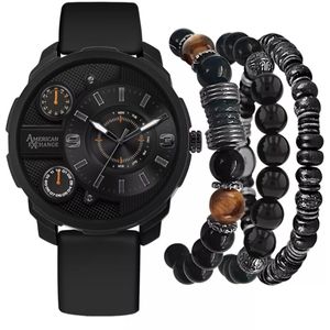 AMERICAN EXCHANGEMen's Black Rubber Strap Watch 46mm Gift Set